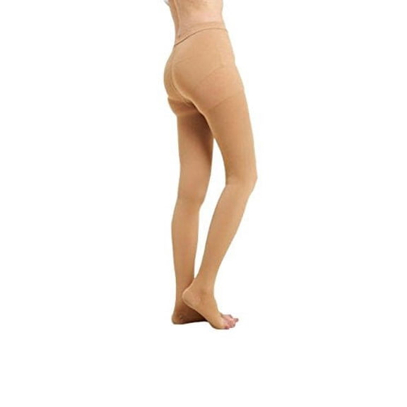 BriteLeafs Opaque Compression Stockings Pantyhose Therapeutic Firm Support 20-30 mmHg, Open Toe - X-Large, Beige
