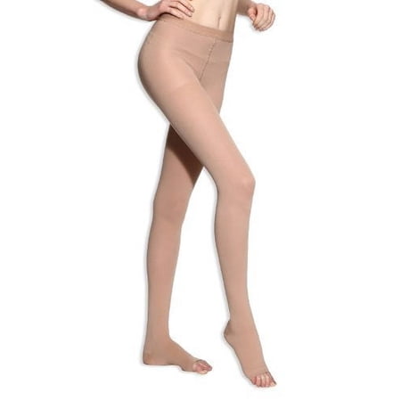 BriteLeafs Sheer Compression Pantyhose Firm Support 20-30 mmHg, Open Toe - Large, Beige