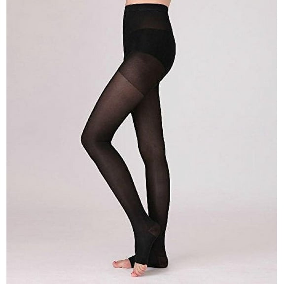 BriteLeafs Sheer Compression Pantyhose, Moderate Support, 15-20 mmHg, Open Toe - Medium, Black