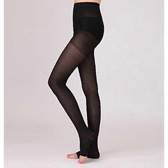 BriteLeafs Sheer Compression Pantyhose, Moderate Support, 15-20 mmHg, Open Toe - XXX-Large, Black