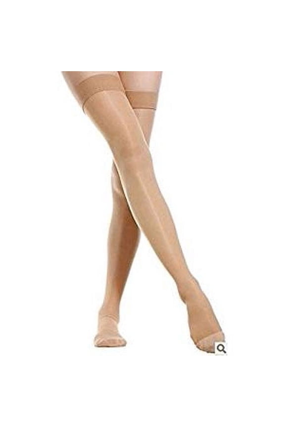 BriteLeafs Sheer Compression Stockings Thigh High Firm Support 20-30 mmHg, Stay-Up Scilicone band, Closed Toe - XXX-Large, Beige