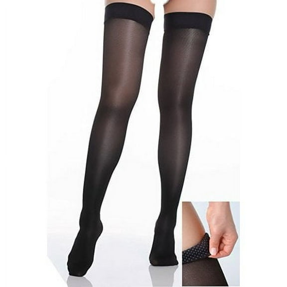 BriteLeafs Sheer Compression Stockings Thigh High Firm Support 20-30 mmHg, Stay-Up Scilicone band, Closed Toe - XXX-Large, Black