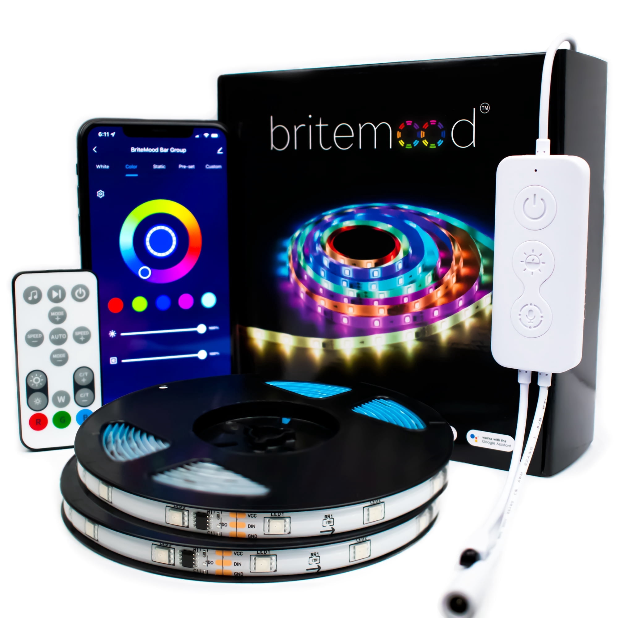 Britemood RGBIC Pro LED Strip Lights, 32.8ft Addressable Smart LED Strips, Works with Alexa, Google Assistant, Siri, DIY, Music Sync (Built-in Mic), Wi-Fi and App Control, IP65 Waterproof.