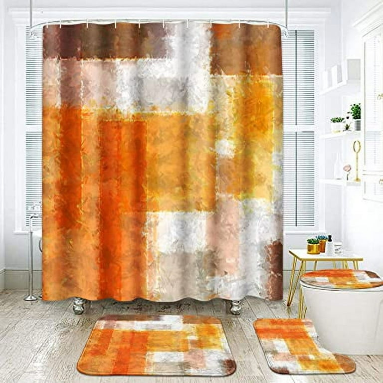 Britimes 4 Pcs Shower Curtain Set Brown Wooden Texture Shower Curtain with  Non-Slip Rugs Toilet Lid Cover and Bath Mat Bathroom Sets Decorations 72 x  72 