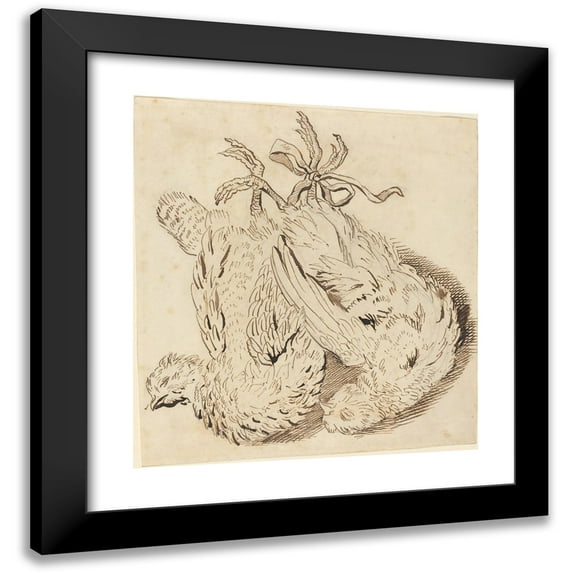 British 18th Century 15x16 Black Modern Framed Museum Art Print Titled - Two Dead Chickens (18th Century)
