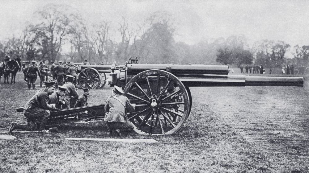 A British 60 Pounder Position Gun Also Known As Long Toms Used On The Western Front During The First World War From The Illustrated War News Published 1914 Canvas Art - Ken Welsh Design Pics (19 x 11