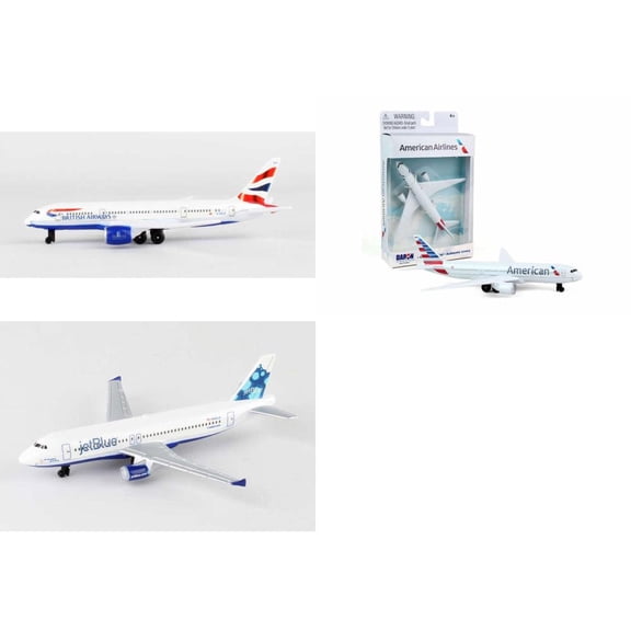 British Airways, American, Jetblue Airlines Diecast Airplane Package - Three 5.5" Diecast Model Planes