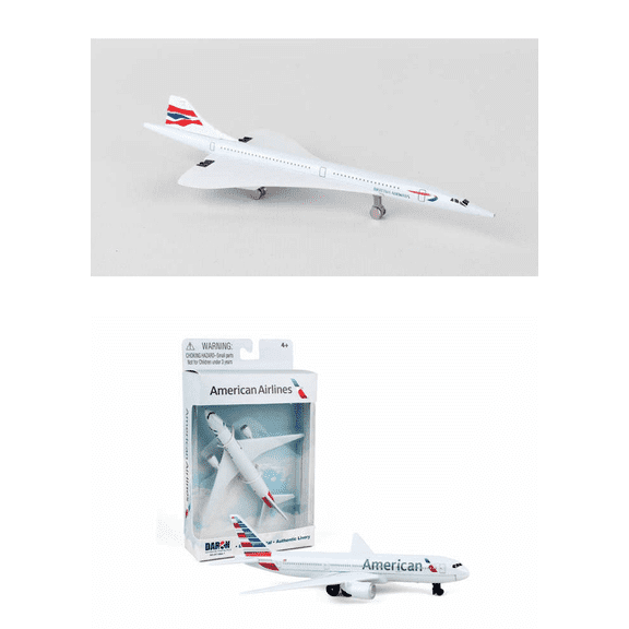 British Airways Concorde, American Airlines Diecast Airplane Package - Two 5.5" Diecast Model Planes