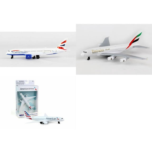 British Airways, Emirates, American Airlines Diecast Airplane Package - Three 5.5" Diecast Model Planes