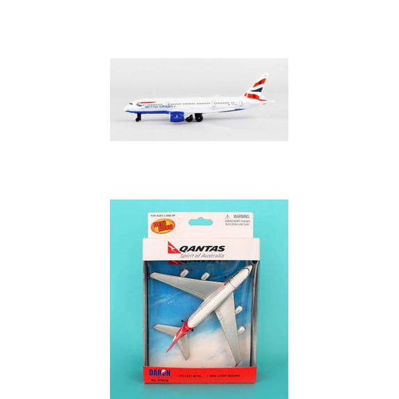 British Airways, Qantas Airlines Diecast Airplane Package - Two 5.5' Diecast Model Planes