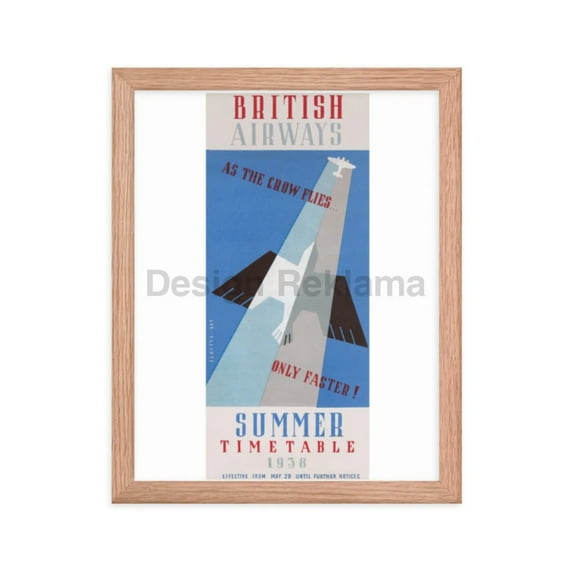 British Airways Timetable, Summer 1938.Designed by Lee-Elliott. Framed Vintage Travel Poster