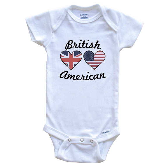 British American Flag Hearts Baby Bodysuit, 6-9 Months White