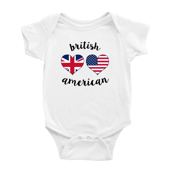 British American Flag Two Hearts Cute Baby Clothes (White, 6-12 Months)