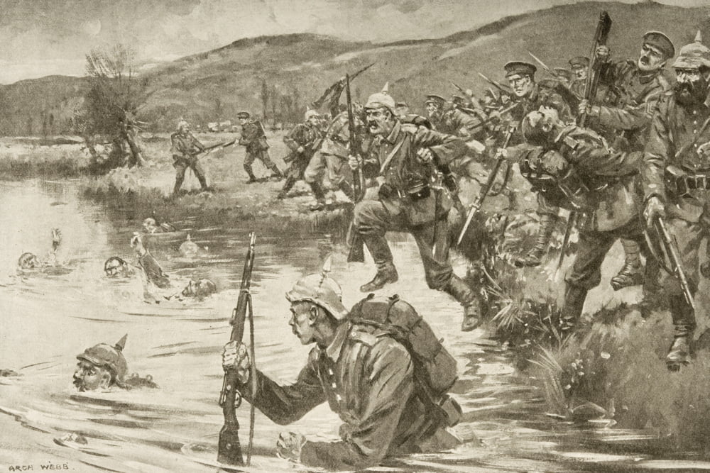British And French Infantry Fighting German Infantry During Battle Of The Marne Drawn By Archibald Webb Canvas Art - Ken Welsh Design Pics (18 x 12)