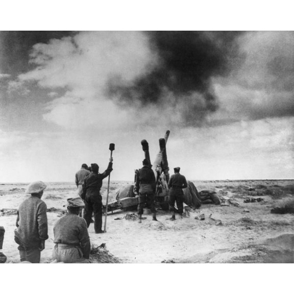 British Artillery Shelling An Enemy Position In Libya During World War 2. Ca. 1941-42. History
