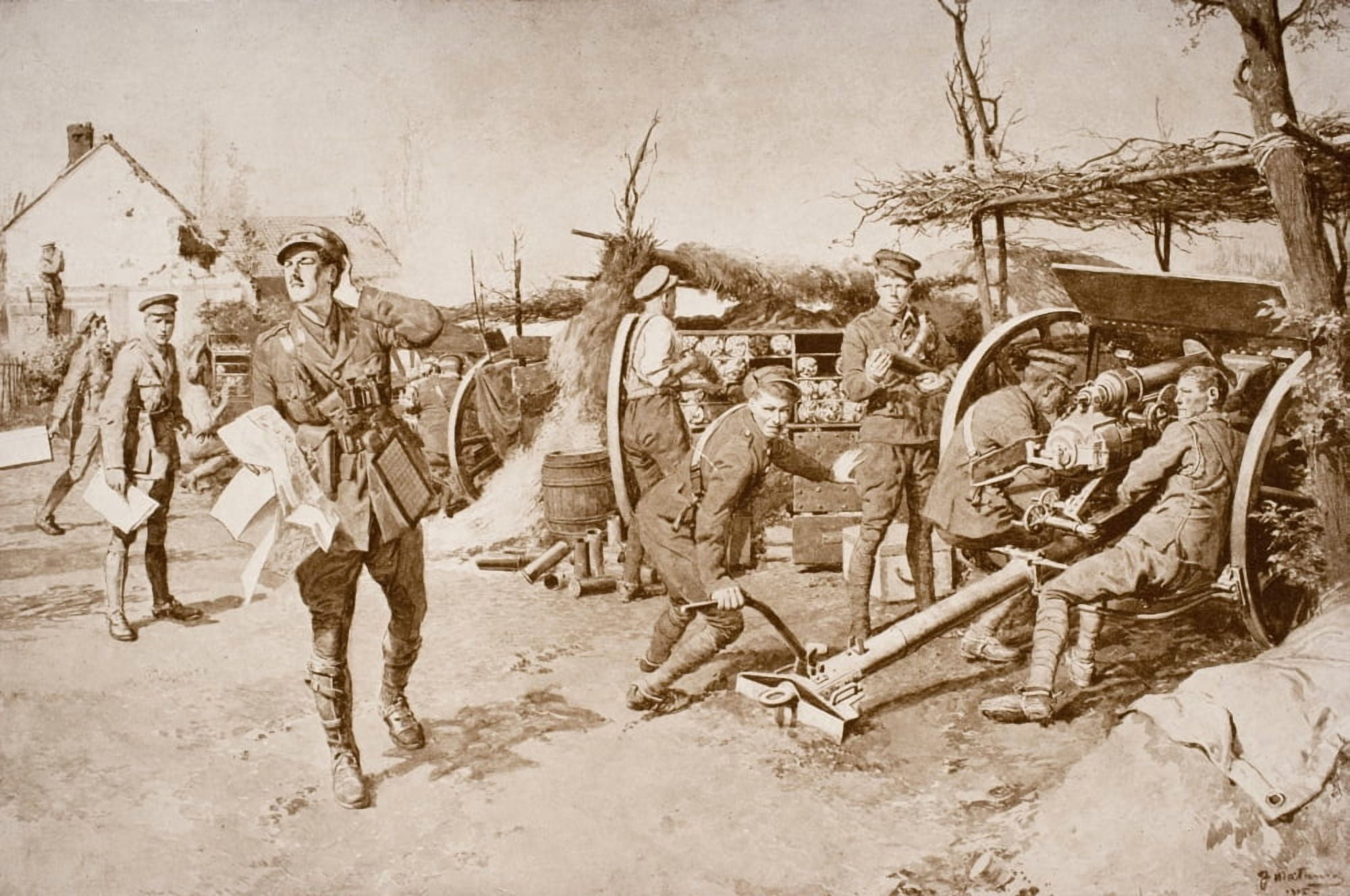 British Artillery Units Manning Guns At The Front Canvas Art - Ken Welsh Design Pics (18 x 11)