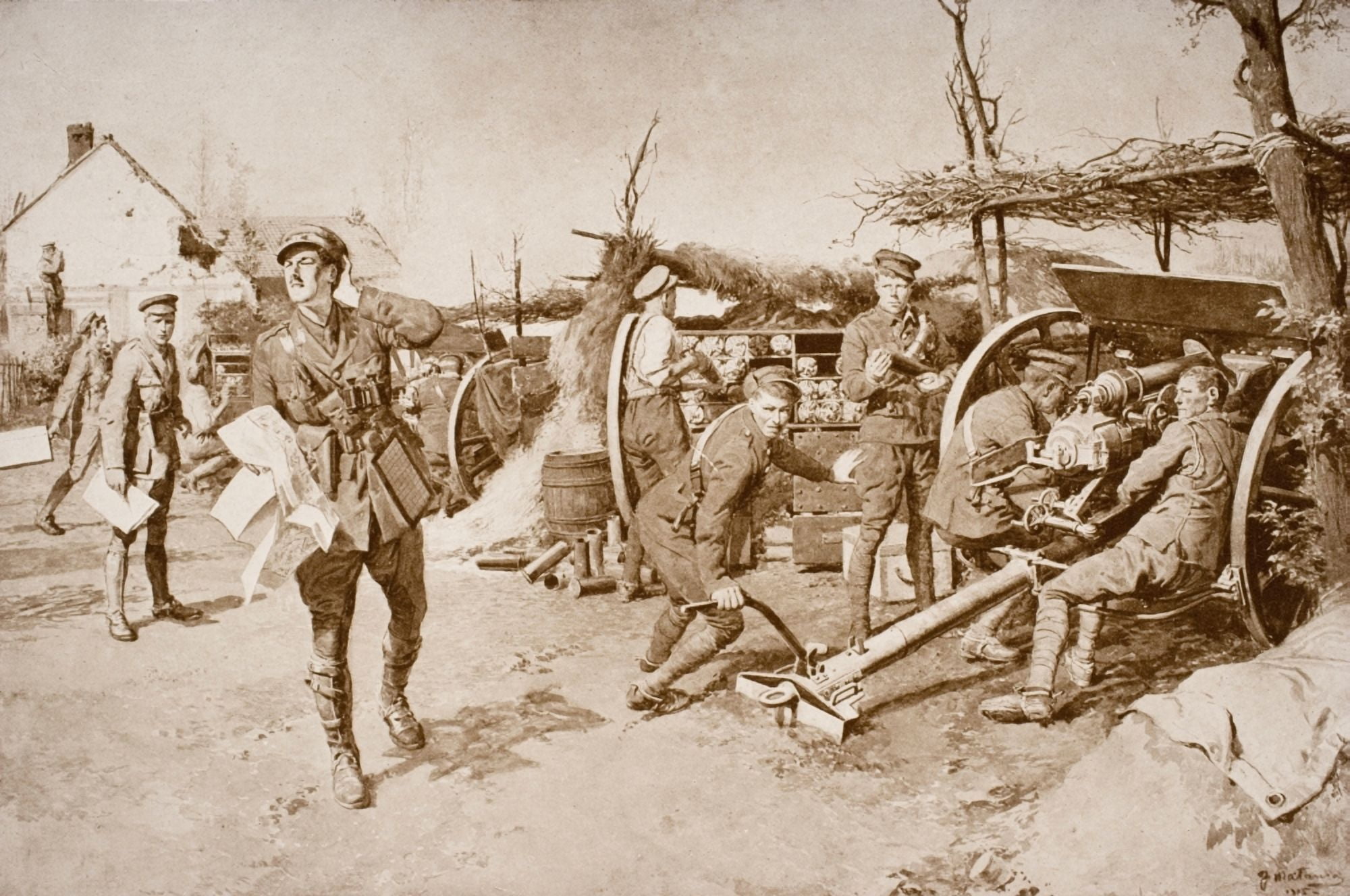 British Artillery Units Manning Guns At The Front Canvas Art - Ken Welsh Design Pics (36 x 22)