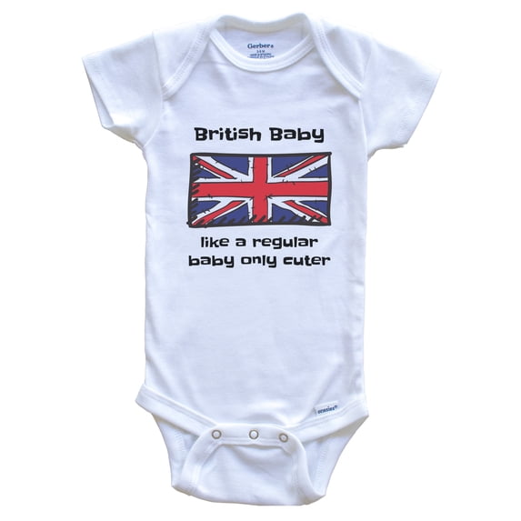 British Baby Like a Regular Baby Only Cuter Funny United Kingdom Flag Baby Bodysuit, 6-9 months white