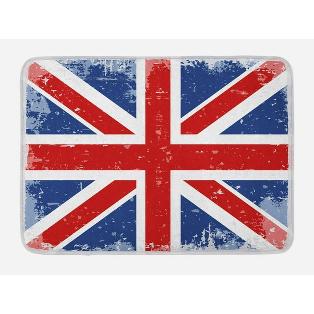 British Bath Mat, Abstract England London Flag Old Vintage Like Shadow