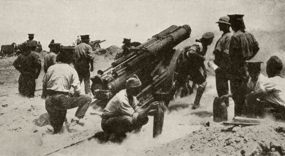 A British Battery In Action On The Gallipoli Peninsula From The Great World War A History Volume Iii Published 1916 Canvas Art - Ken Welsh Design Pics (19 x 10)