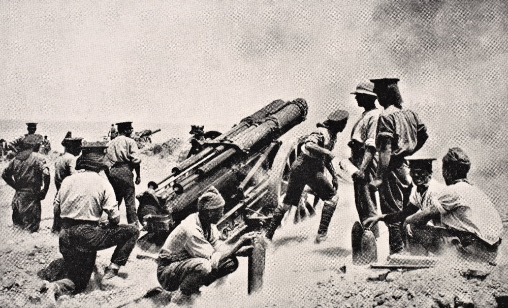 British Battery At Work On Gallipoli Peninsula Turkey From The War Illustrated Album Deluxe Published London 1916 Canvas Art - Ken Welsh Design Pics (36 x 22)