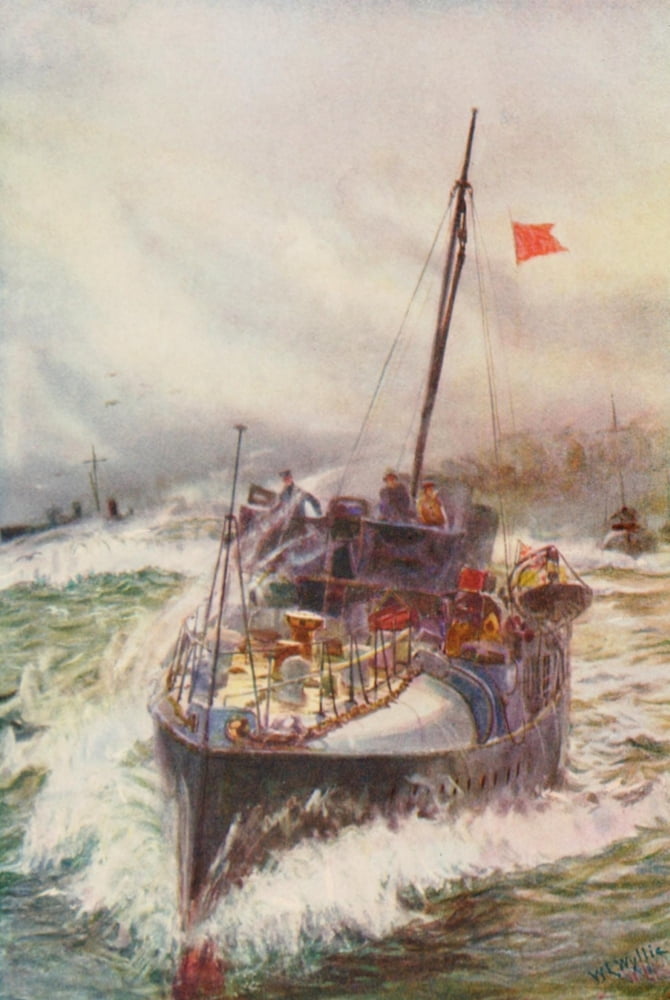 British Battle Fleet 1915 Early type of 27 knot destroyer Canvas Art - William Wyllie (24 x 36)