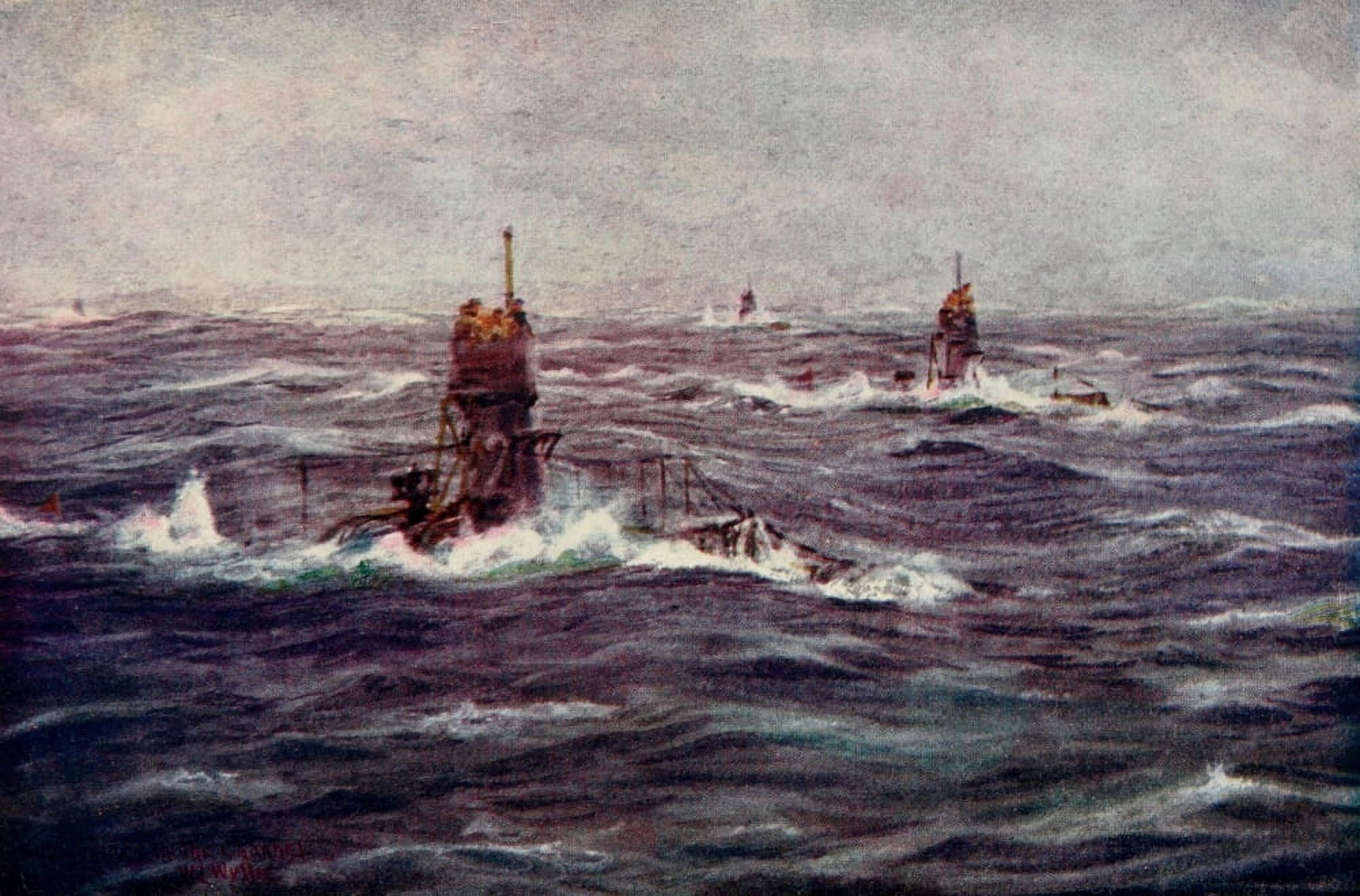 British Battle Fleet 1915 Submarines in the channel Canvas Art - William Wyllie (24 x 36)