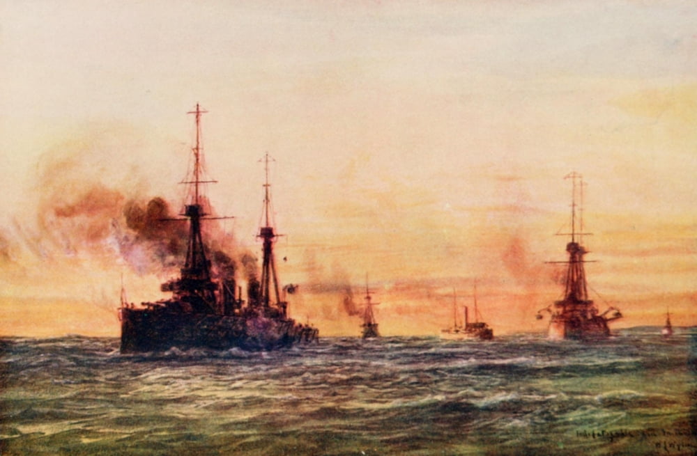 British Battle Fleet 1915 The Indefatigable & Invincible 1911 Canvas Art - William Wyllie (24 x 36)