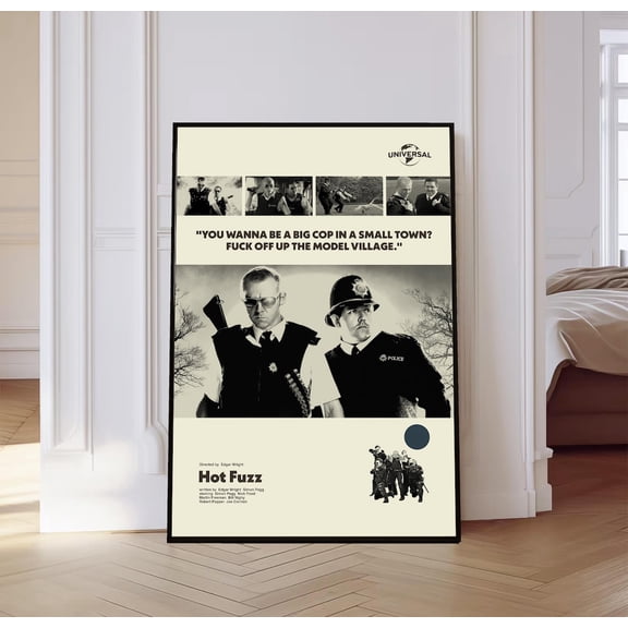British Buddy Cop Comedy Wall Decor Countryside Village Art Minimalist, Unframed Canvas