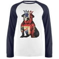 thumbnail image 1 of British Bulldog Crown Grunge Flag Mens Long Sleeve Raglan T Shirt White-Navy MD, 1 of 1