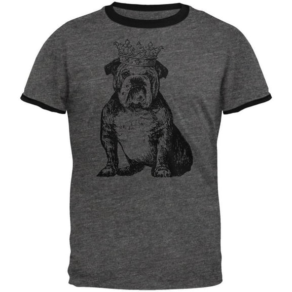 British Bulldog Crown Mens Ringer T Shirt Dark Heather-Black MD