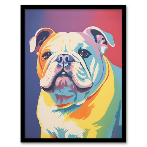 British Bulldog Pastel Tones Screen Print Risograph Artwork Spot Block Colour Retro Riso Interior Design Art Print Framed Poster Wall Decor 12x16 inch