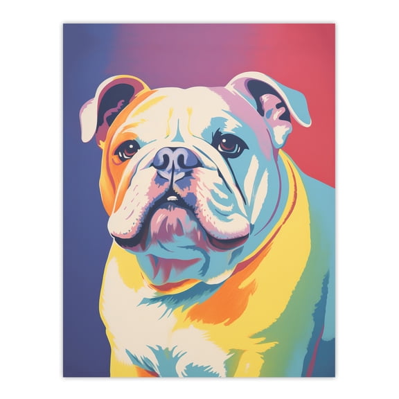 British Bulldog Pastel Tones Screen Print Risograph Artwork Spot Block Colour Retro Riso Interior Design Unframed Wall Art Print Poster Home Decor Premium