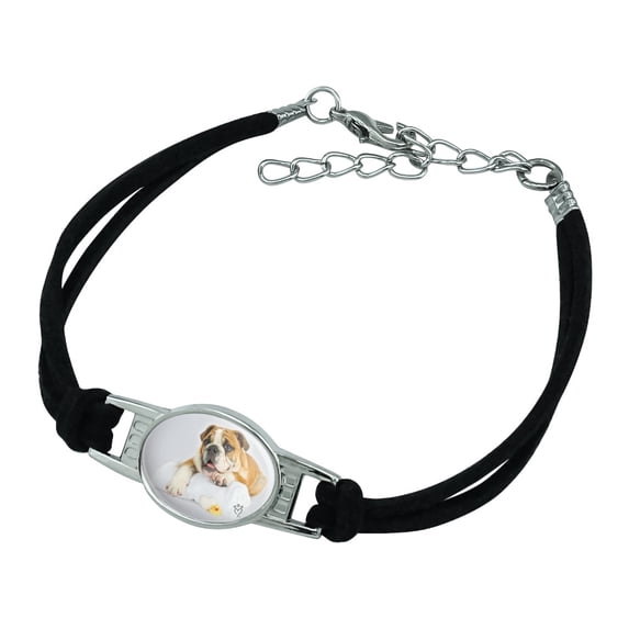British Bulldog Puppy Dog Bath Towel Rubber Duck Novelty Suede Leather Metal Bracelet