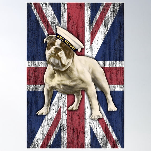 British Bulldog Vintage Ww2 Victory Poster With Distressed Union Jack Poster Wall Art, Modern Wall Decor For Living Room Bedroom, 8x12 UNFRAMED