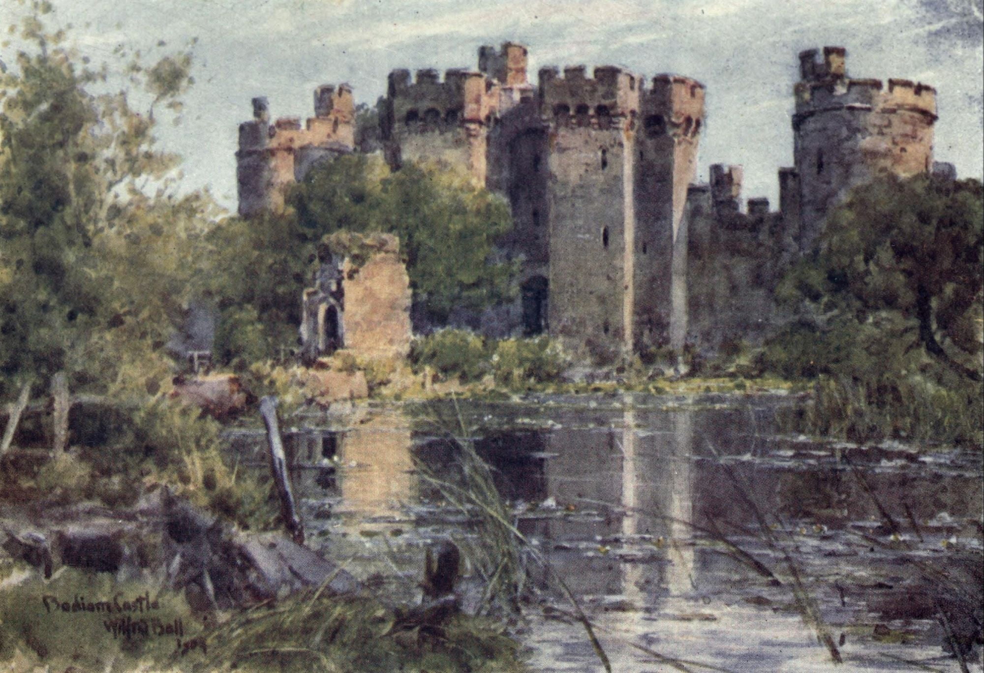 British Castles 1911 Bodiam Castle Sussex Canvas Art - Wilfrid Ball (18 x 24)