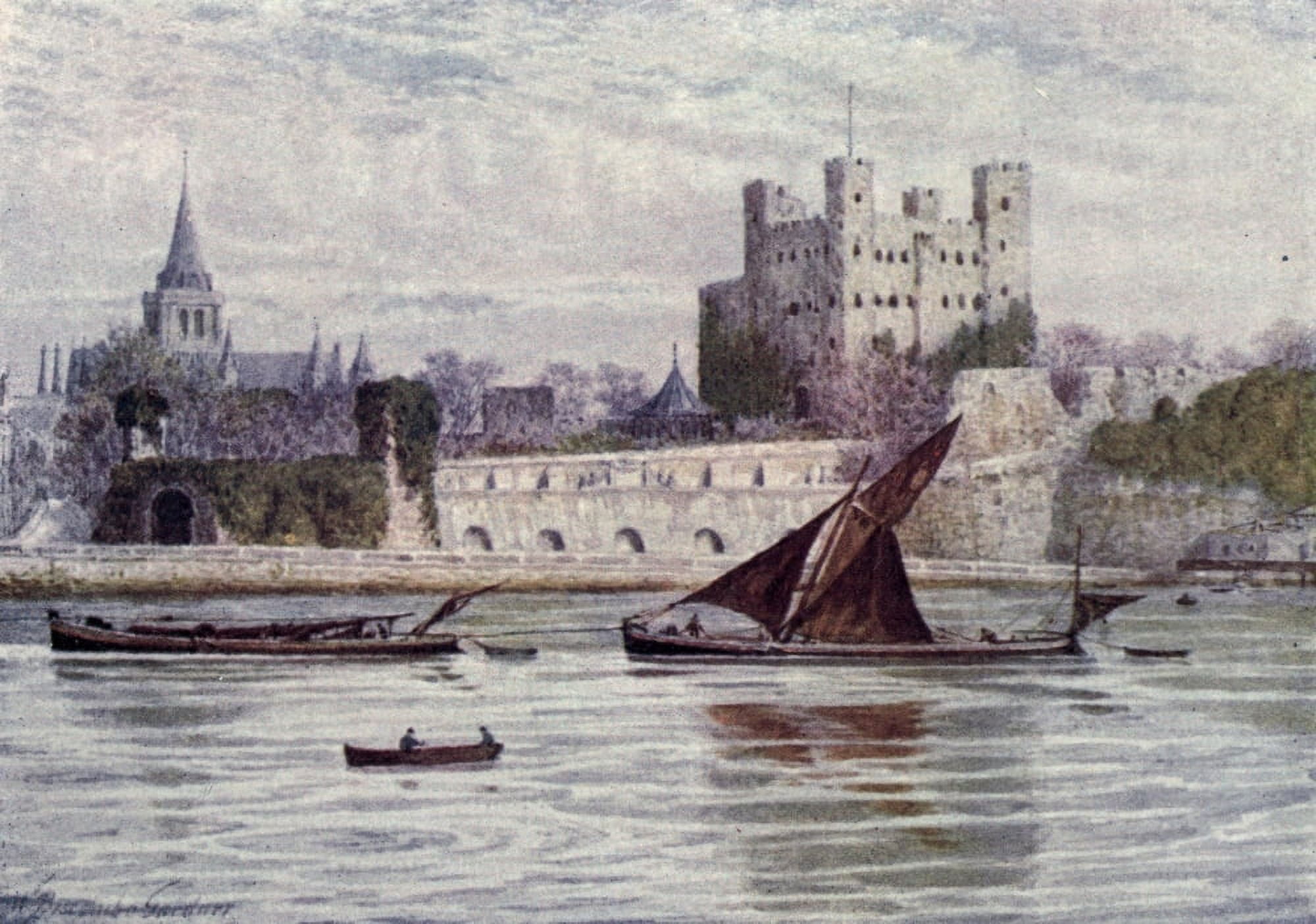 British Castles 1911 Rochester Castle Canvas Art - William B Gardner (18 x 24)