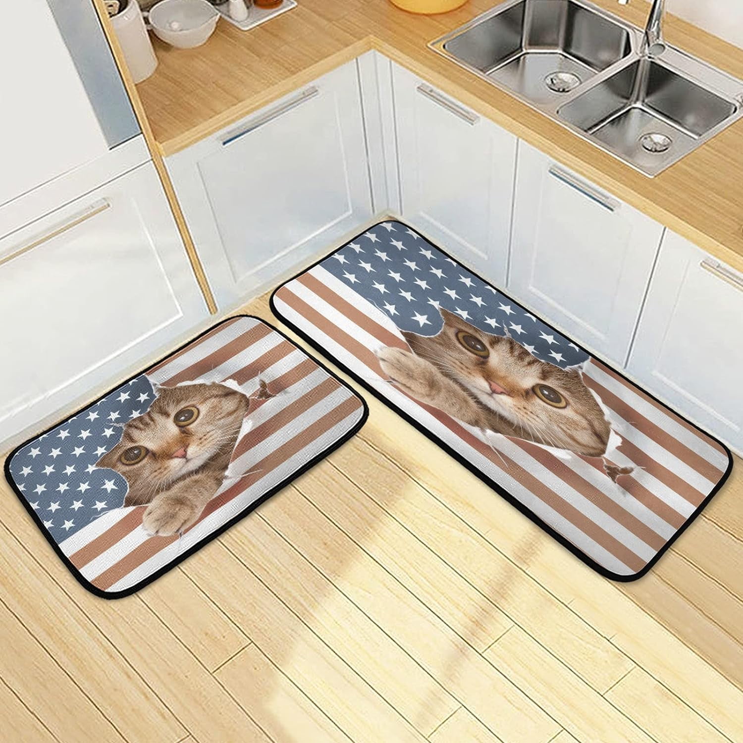 British Cat Kitchen Mats and Rugs USA Flag Paper Floor Runner Area Rug Washable Carpet Abstract