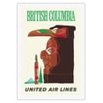 thumbnail image 1 of British Columbia - Northwest Indian Totem Pole - United Air Lines - Vintage Airline Travel Poster c.1960s - Fine Art Rolled Canvas Print 27in x 40in, 1 of 4