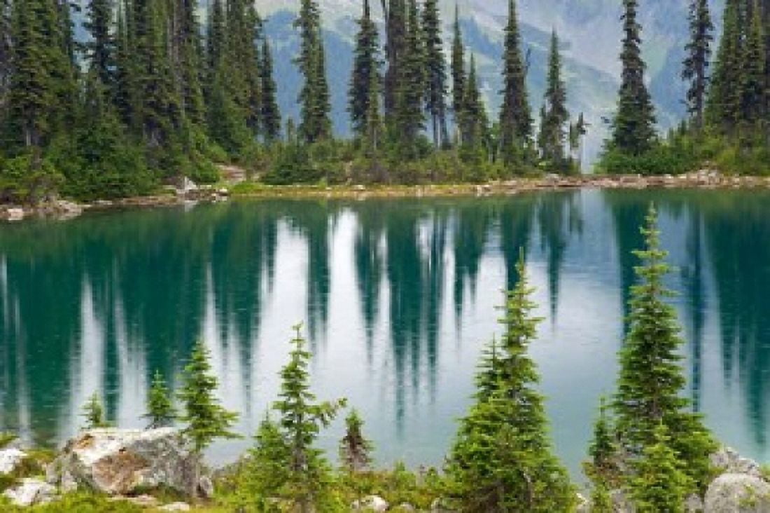 British Columbia Revelstoke NP Lake Eva Mountains Canvas Art - Jaynes Gallery DanitaDelimont (26 x 17)