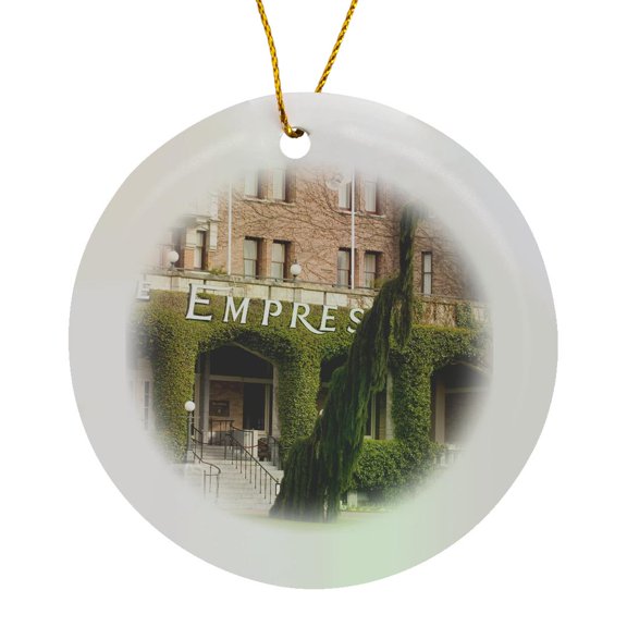 3drose, British Columbia, Victoria, Empress Hotel Evening Light-cn02 Tdr0006 - Trish Drury, Circle Porcelain Ornament