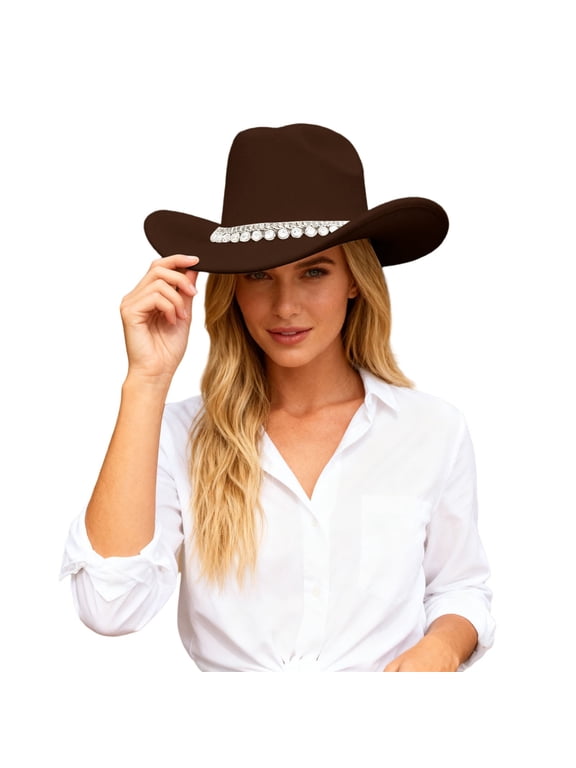 British Elegant Wide Brim Cowboy Hat For Western Rancher Classic Embellishment Headwear Fashionable Outdoors Events Wool Travel Unisex