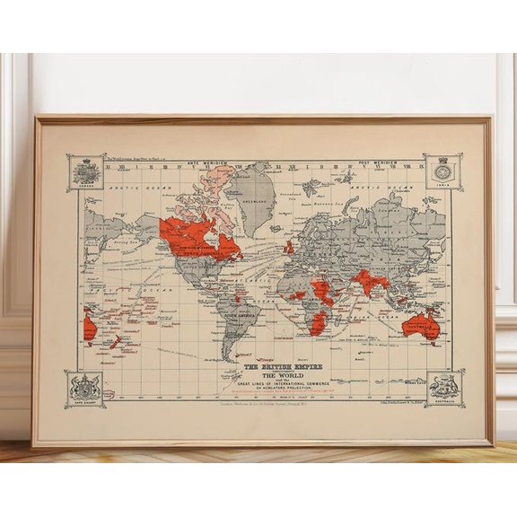 British Empire World Map Vintage Colonial Territories Wall Art Print, Unframed Paper Poster 8x10in