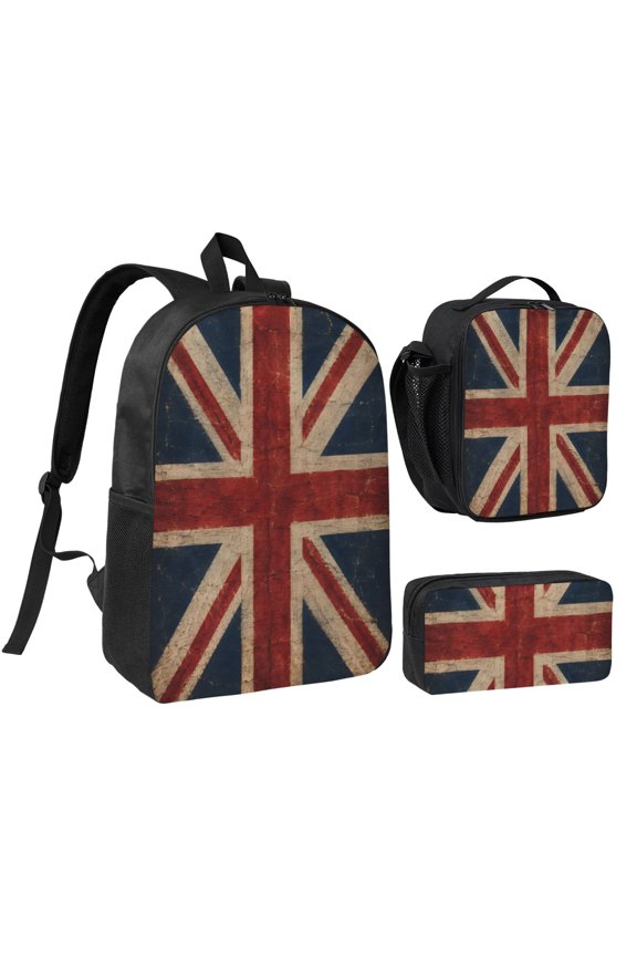British Flag Backpack Set 3pc Including Backpack, Lunch Bag and Pen Bag Combination