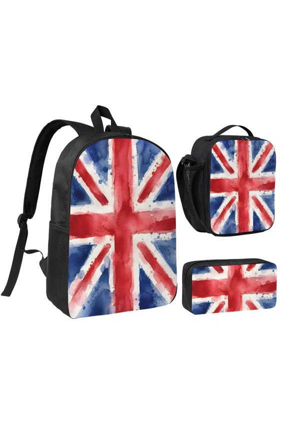 British Flag Backpack Set 3pc Including Backpack, Lunch Bag and Pen Bag Combination
