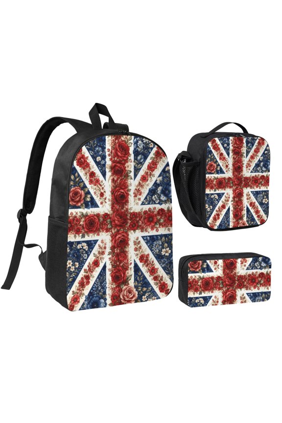 British Flag Backpack Set 3pc Including Backpack, Lunch Bag and Pen Bag Combination