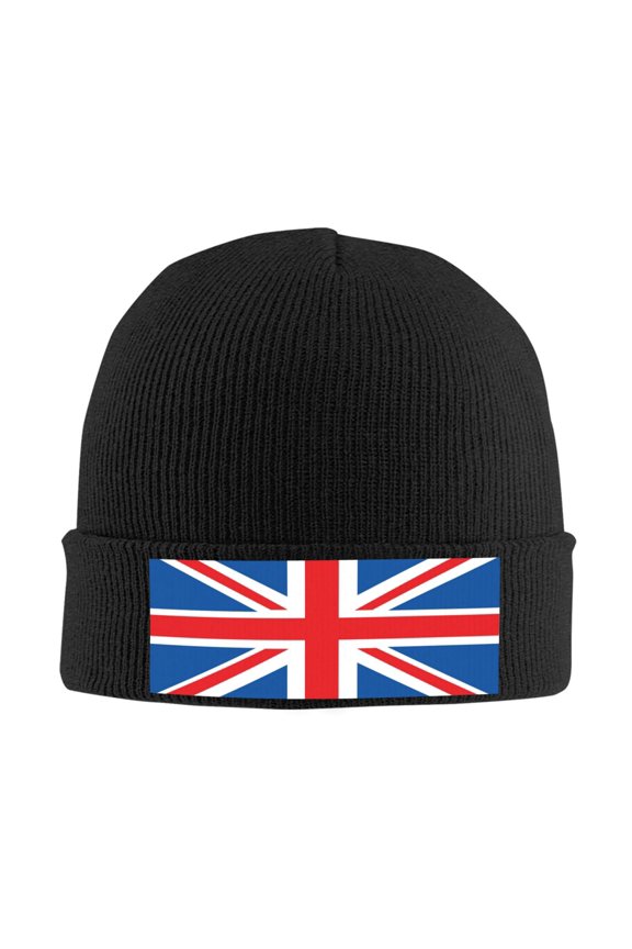 British Flag Beanie Hat Knit Hat Skull Cap for Men Women Winter Hat Black