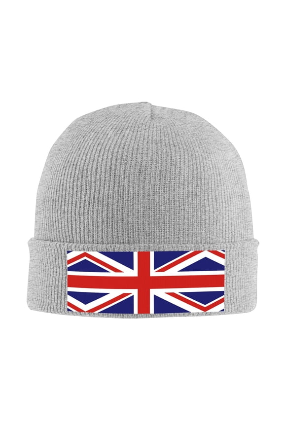 British Flag Britain English England Winter Beanie Hats for Men Women Warm Cozy Knitted Cuffed Skull Cap Gray