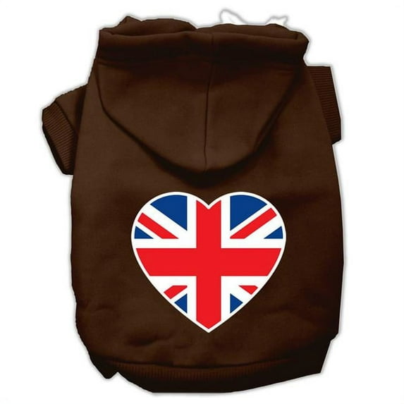 British Flag Heart Screen Print Pet Hoodies, Brown - Small