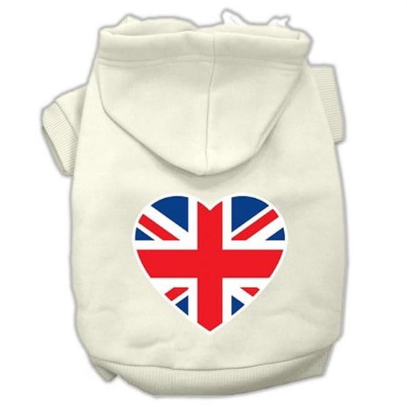 British Flag Heart Screen Print Pet Hoodies, Cream - Extra Large